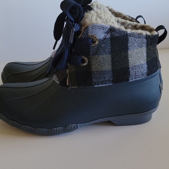 Sperry Blue Gray Plaid Shearling Duck Boots 7M - Picture 5 of 10